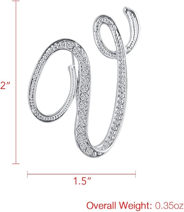 LiaSun A-Z 26 Letters Pins Brooches Silver Plated Metal Broaches Pins-Clear Crystal Initial Breastpin