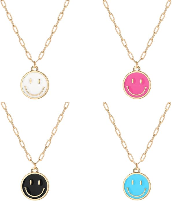 Smile Pendant Necklace Smile Face Chain Necklace Paperclip Necklace Cute Round Pendant Necklace Preppy Jewelry for Women Girls