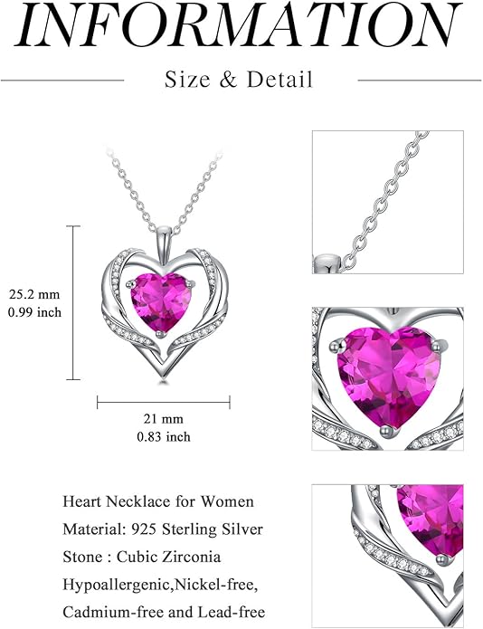 WINNICACA Birthday Gift for Mom Heart Necklace for Women 925 Sterling Silver Birthstone Necklace Jewelry Gift for Women Wife Her Girlfriend Sister