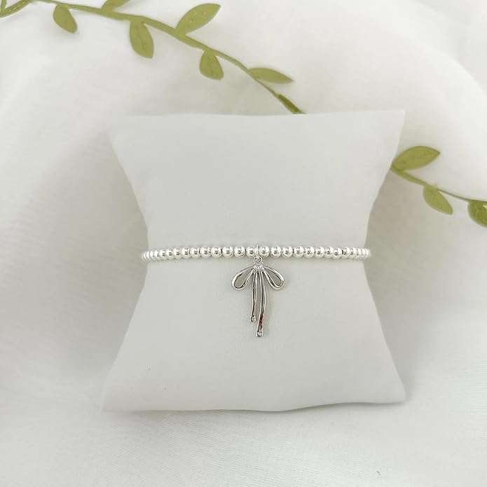Beads Bow Charm Bracelet for Women Flower Vintage Bracelet Handmade Stretch Beaded Dainty Romantic Jewelry Gifts
