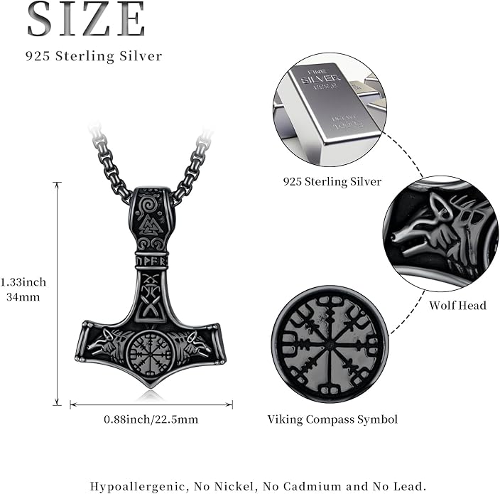 KoyeKei Viking Necklace for Men 925 Sterling Silver Viking Norse Pagan Jewelry Gifts for Women