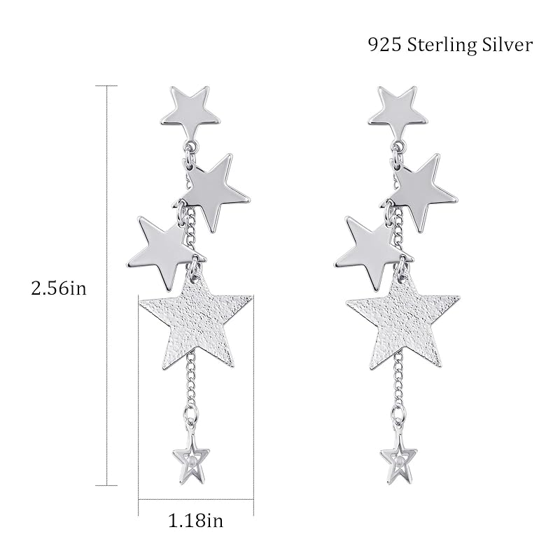 Silver Sparkly Star Drop Earrings Long Tassel Stud Earrings for Women Star Jewelry