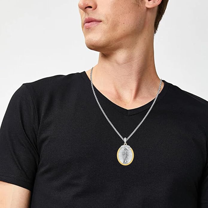 Taioiat Saint Necklace 925 Sterling Silver St Necklace Amulet Pendant Jewelry Religious Gift for Men Women
