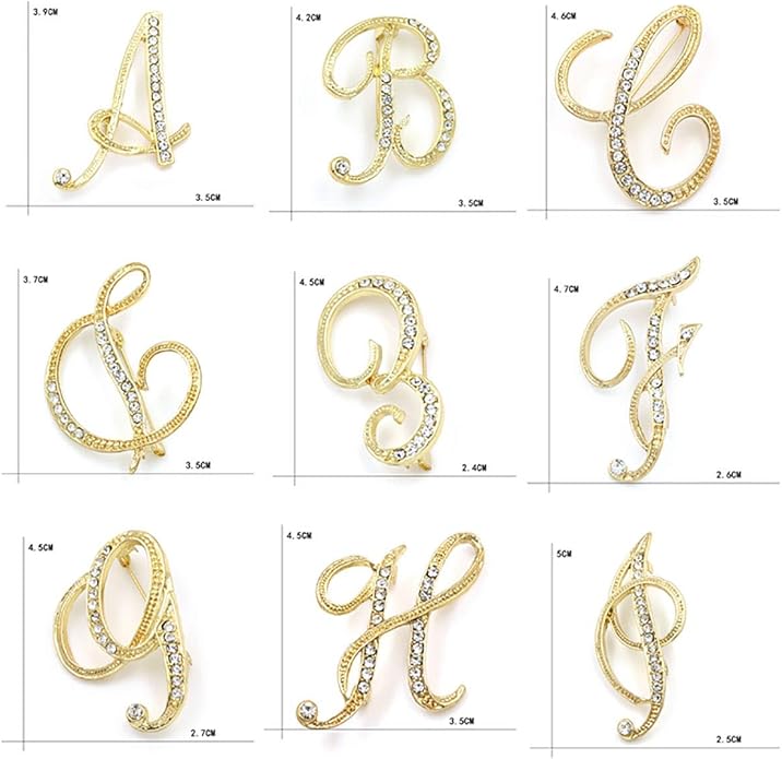 BeeGift Letter Brooch Pins Initial Rhinestone Brooch for Women Crafts,Rhinestone Crystal Lapel Pin Brooches Gold A-Z 26 Letters