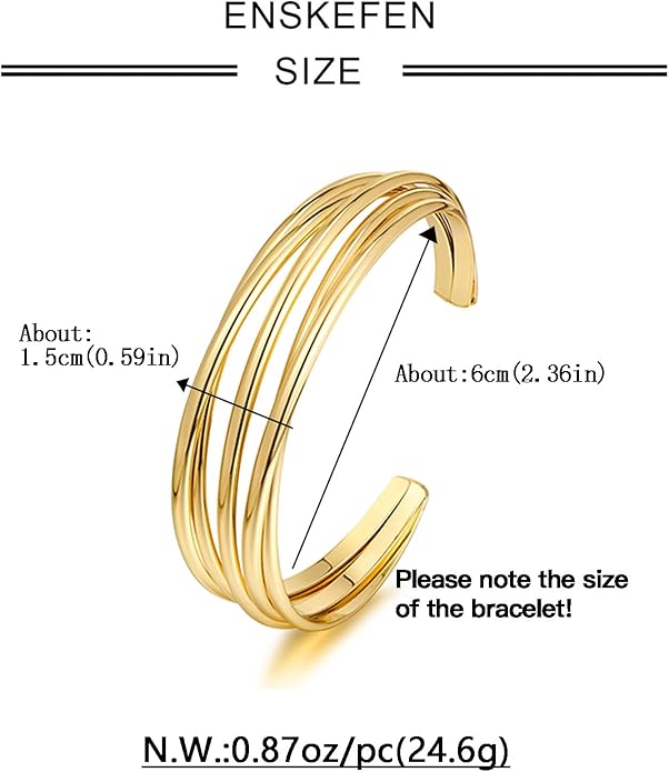 Gold Cuff Bracelet for Women Chunky Multi-layer Cross Wire Open Bracelet Hollow Wide Cuff Bracelets Adjustable Gold Open Cuff Bangle Bracelet