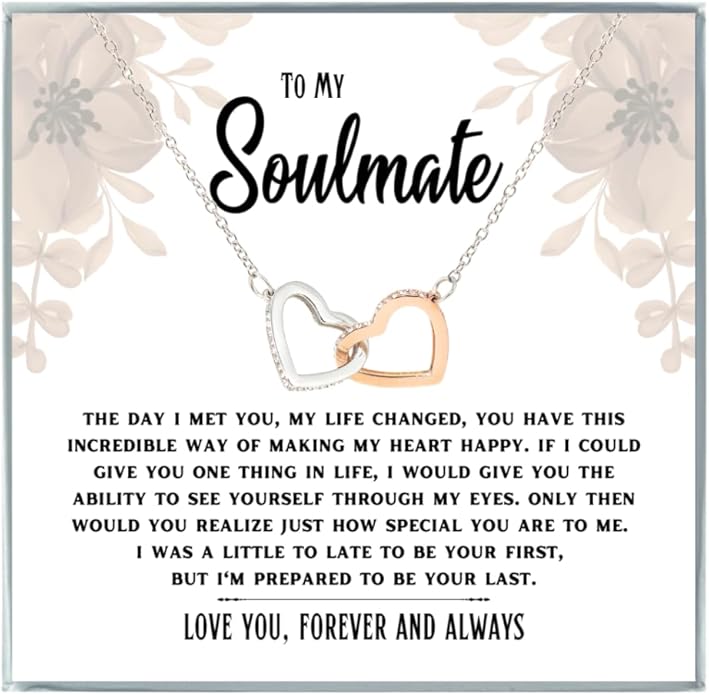 To My Soulmate Necklace For Women, Soul Mate Jewelry for Women, Future Wife Gifts, To My Wife Necklace from Husband, Gifts for Girlfriend, Pendant With Message Card