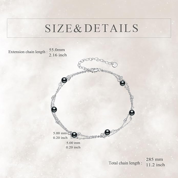 CRMAD Pearl/Moonstone/Larimar/Turquoise/Opal/Black Onyx Bracelet Anklet for Women Sterling Silver Beach Jewelry Gift for Women