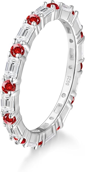 D Color VVS1 Clarity Moissanite and Sapphire/Ruby/Emerald Rings for Women, Solid 925 Sterling Silver, Anniversary Birthday Mothers Day Jewelry Gift, Stackable Wedding Ring, Size 4-11