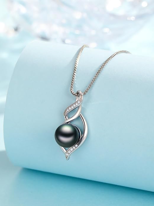 KANNSOAR Tahitian Black Pearl AAAA 18K Gold Plated Sterling Silver Pendant Necklace for Women Wife Mom Girlfriend Valentine Her Jewelry Gift for Anniversary Birthday Christmas