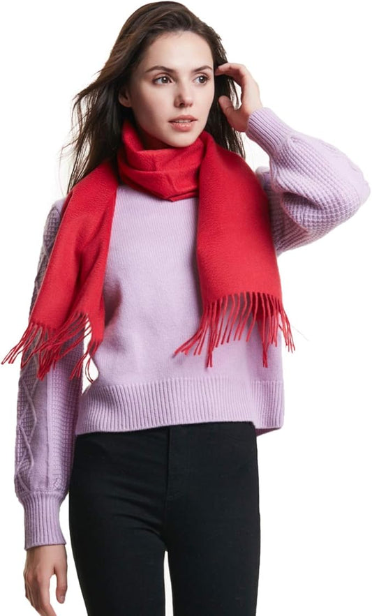 EURKEA 100% Cashmere 2025 Winter Scarf for Women Fringed Edges Warm & Soft Lightweight Solid/Plaid/Two-Tone Free Size