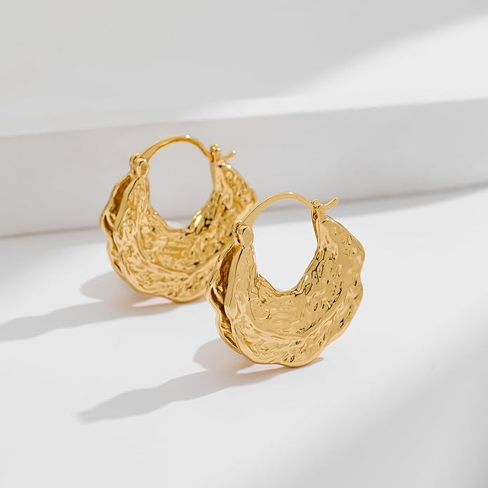 YUJIE Gold Plated Hoop Earrings for Women Brass Earring Chunky Statement Jewelry