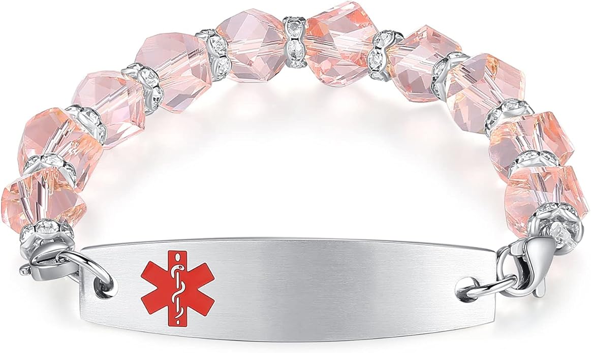 mnmoom 7.5 inch interchangeable Medical id bracelets for Women beads Medical alert bracelets with customize engraving