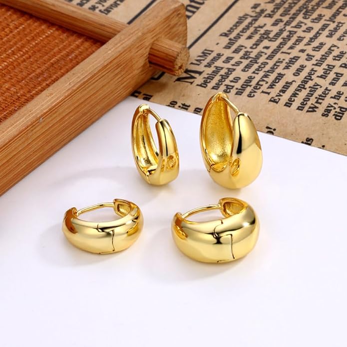 3Pairs Gold Hoop Earrings Set for Women Trendy Chunky Huggie Dainty Earring Jewelry for Women Teens