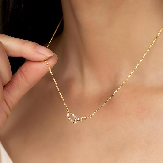 Zeffy Diamond Necklaces for Women, Dainty Gold Necklace 18k Gold Plated Layered Necklaces Simple Gold CZ Diamond Pendant Necklaces for Women Trendy Jewelry Gifts for Girls