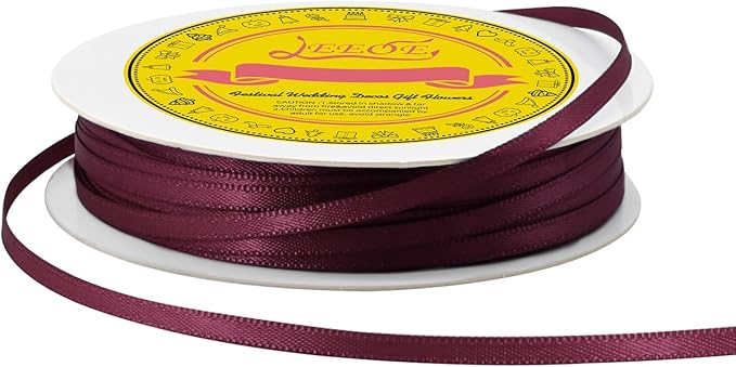 LEEQE Double Face Wine Red Satin Thin Ribbon 1/8 inch X 50 Yards Polyester Wine Red Ribbon for Gift Wrapping Very Suitable for Weddings Party Hair Bow Invitation Decorations and More