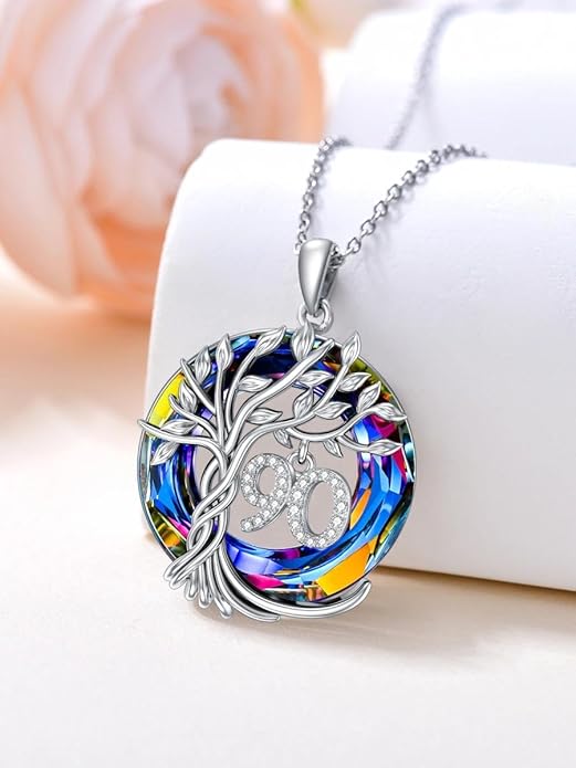 TOUPOP Birthday Gifts for Women 925 Sterling Silver Tree of Life Year Old Necklace Circle Crystal Jewelry Christmas Gifts for Her Wife Mom Mother Grandma Grandmother