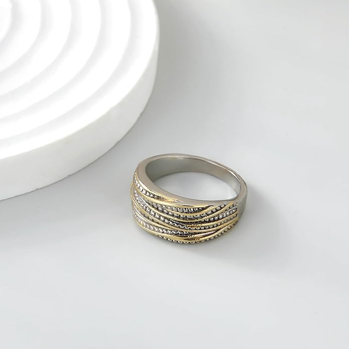 2 Tone Intertwined Crossover Statement Ring Fashion Chunky Band Rings for Women Wide Index Finger Rings Costume Jewelry