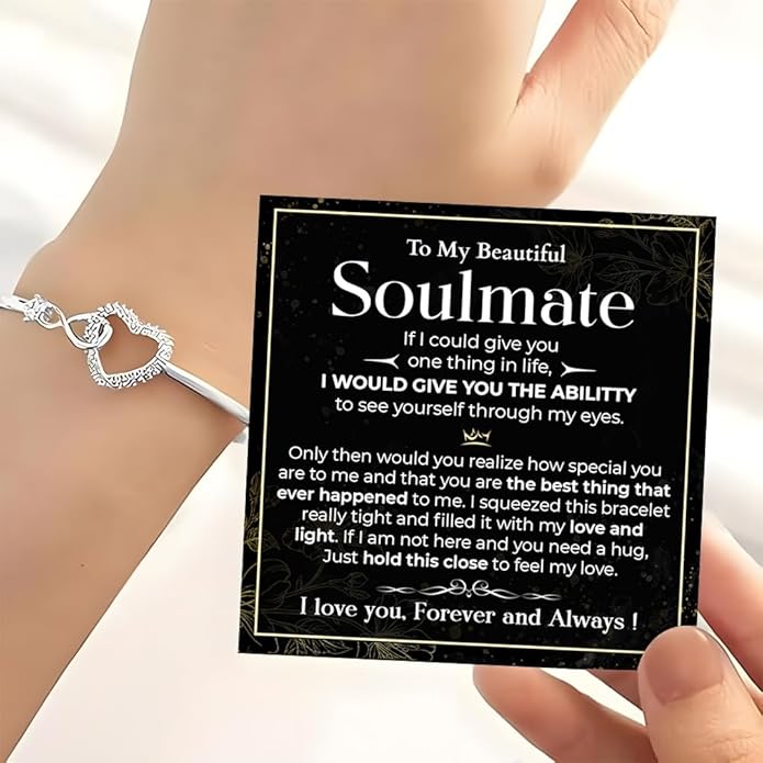 To My Soulmate Bracelet, Soulmate Bracelet For Women, Soulmate's Jewelry Gift From Boyfriend Husband Friend With Message Card And Box Meaning, Valentine Gifts For Her, Birthday Christmas Gifts