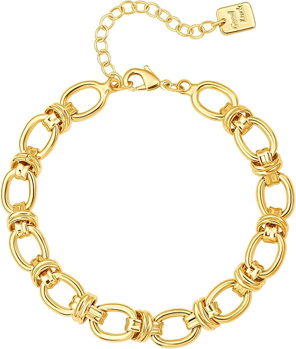 SOFYBJA 18k Gold Plated Personalized Chunky Cuban Oval Link Chain Bracelets for Men Toggle Rope Bracelet Jewelry for Women
