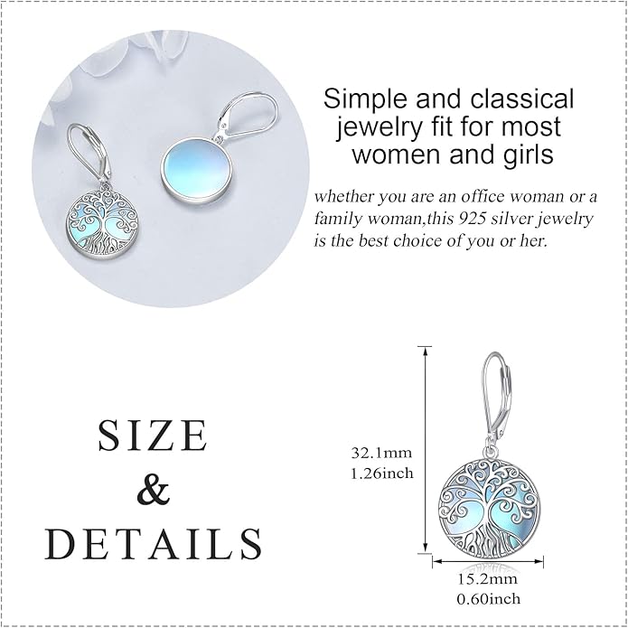 Moonstone Filigree Drop Dangle Teardrop Earrings 925 Sterling Silver Moonstone Leverback Earrings for Women Jewelry Gifts