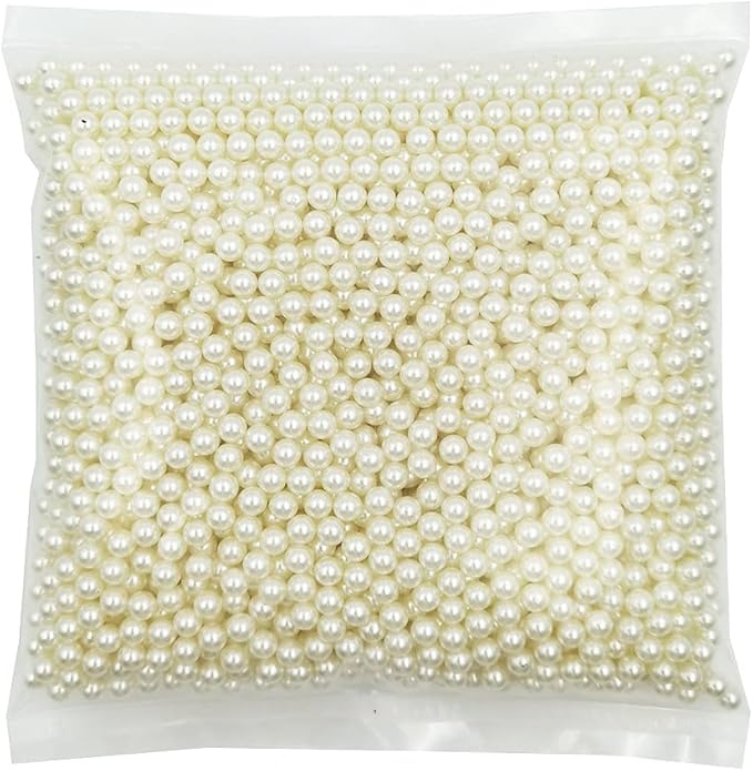 INSPIRELLE 2600pcs 6mm Ivory Polished ABS Undrilled Art Faux Pearls for Vase Fillers, No Hole Makeup Beads to Hold Brush Lipstick, Imitation Round Pearl Beads for Table Scatter Home Wedding Decoration