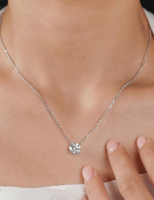 IMOLOVE Moissanite Solitaire Pendant Necklaces for Women Sterling Silver with 18K White Gold Plated 1-3 Carat D Color VVS1 Clarity Mossanite Jewelry for Women