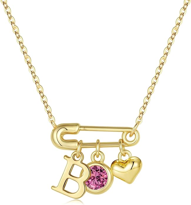 MONOOC Christmas Gifts for Women Girls - 14K-Gold-Plated Dainty Paperclip Heart Initial Necklace Birthstone Necklace Jewelry Birthday Gifts for Women Her Mom Friend Wife Sister