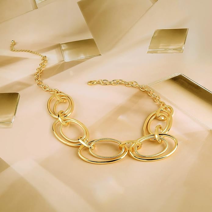 Chunky Gold Necklace for Women: 14k Gold Plated Loop Chain Link Statement Choker Necklace for Women - Chunky Fashion Pendant Jewelry