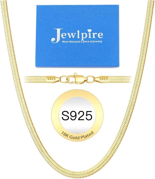 Jewlpire 925 Sterling Silver Herringbone Necklace for Women, 3mm 4mm 5mm Necklace for Women Herringbone Chain Necklaces Dainty Women's Chain Necklaces 16 18 20 22 24 Inch