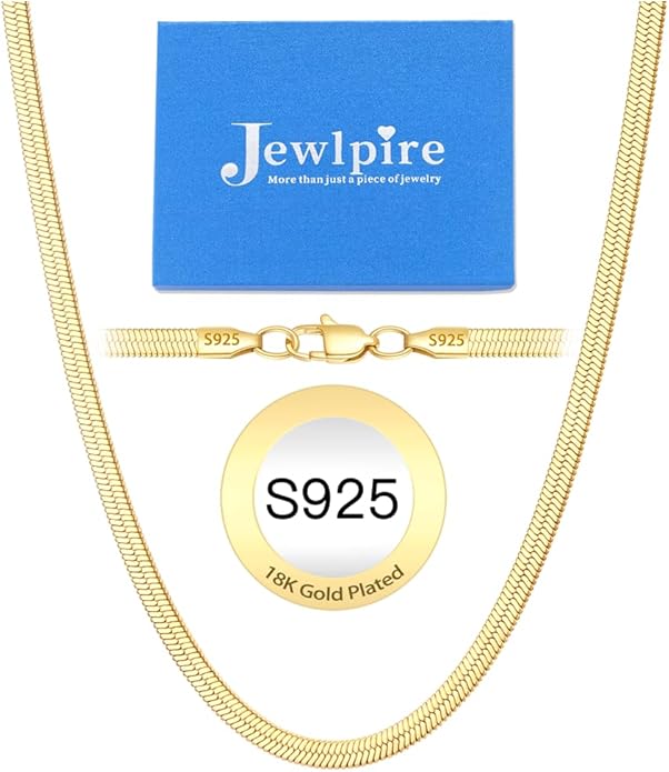 Jewlpire 925 Sterling Silver Herringbone Necklace for Women, 3mm 4mm 5mm Necklace for Women Herringbone Chain Necklaces Dainty Women's Chain Necklaces 16 18 20 22 24 Inch