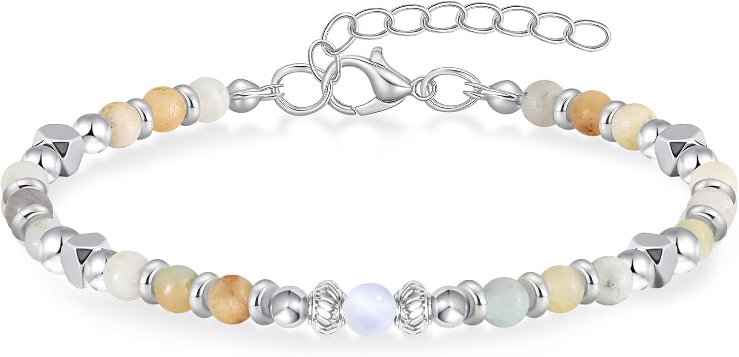 Moonstone Beaded Bracelet for Women - Calming & Empowering Healing Crystal Jewelry, Adjustable Chakra Balancing Gift for Mom, Sister, Daughter - Birthday Christmas