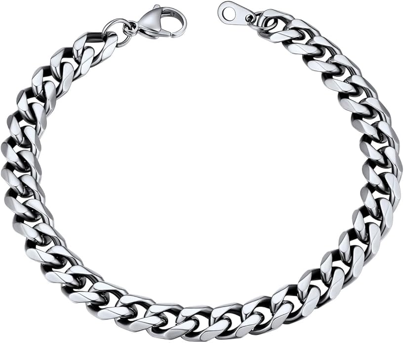 U7 Link Bracelets for Men, Cuban Link/Rope/Watch Band Solid Bracelet, Silver Black Gold Color Wrist Bracelet 3/6/9/12/15mm Width, 6.5/7.5/8.3 Inch Length, Hand Chain Jewelry for Mens Women