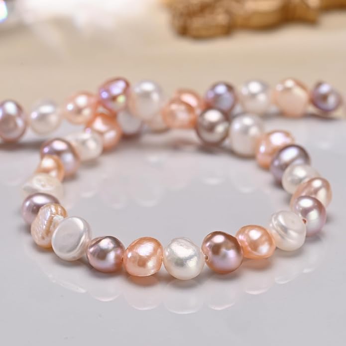 Natural Pearls Choker Necklace for Women Freshwater Baroque Pearl Strand Necklace Chain Cultured Baroque Pearl 18K Gold Plated & S925 Sterling Silver Clasp Choker