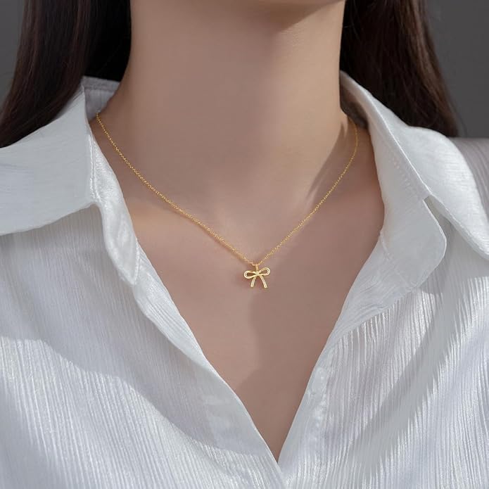 SLUYNZ Solid 925 Sterling Silver Bow Choker Necklace for Women Teens Simple Bowknot Pendant Necklace