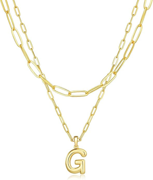 adoyi Gold Necklace for Women Layered Bubble Heart Letter Initial Necklaces for Women Trendy Jewelry 14K Gold Plated Chain Chunky Name Necklace Stack Charm A-Z Pendant Set Jewelry Gifts