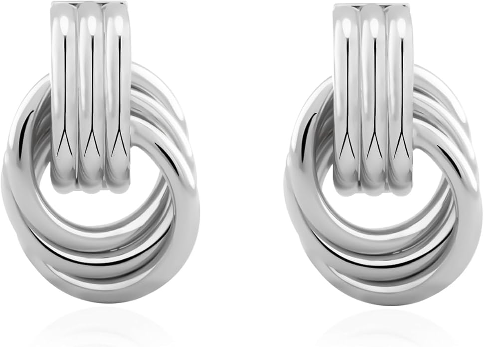 NIXMAX Chunky Small Knot Earrings Gold Silver Geometric Earrings for Women Dainty Gold and Silver Plated Dangle Drop Earrings Hypoallergenic and Lightweight Fashion Trendy Jewelry Gifts