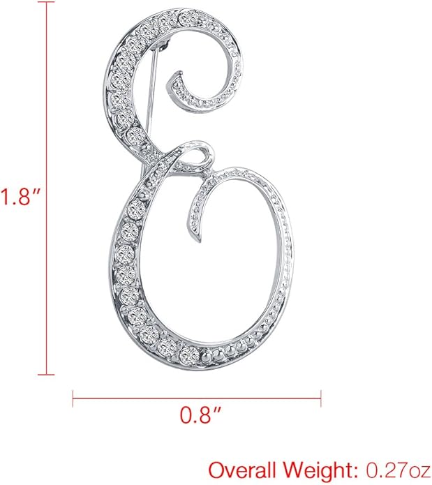 LiaSun A-Z 26 Letters Pins Brooches Silver Plated Metal Broaches Pins-Clear Crystal Initial Breastpin