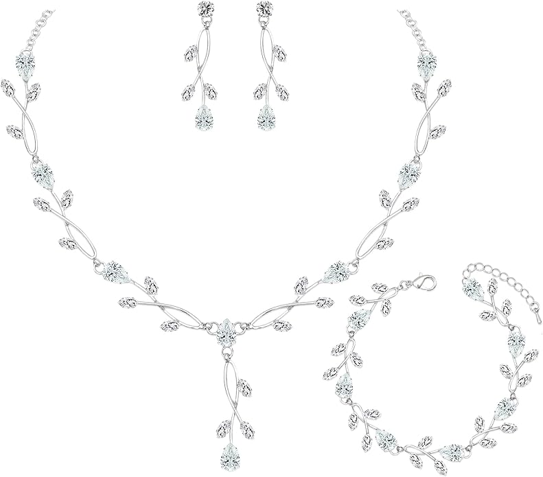 Elegant Bridal Jewelry Sets Clear Cubic Zirconia Wedding Necklace Earrings Bracelet Set for Birdes Bridesmaids CZ Prom Jewelry