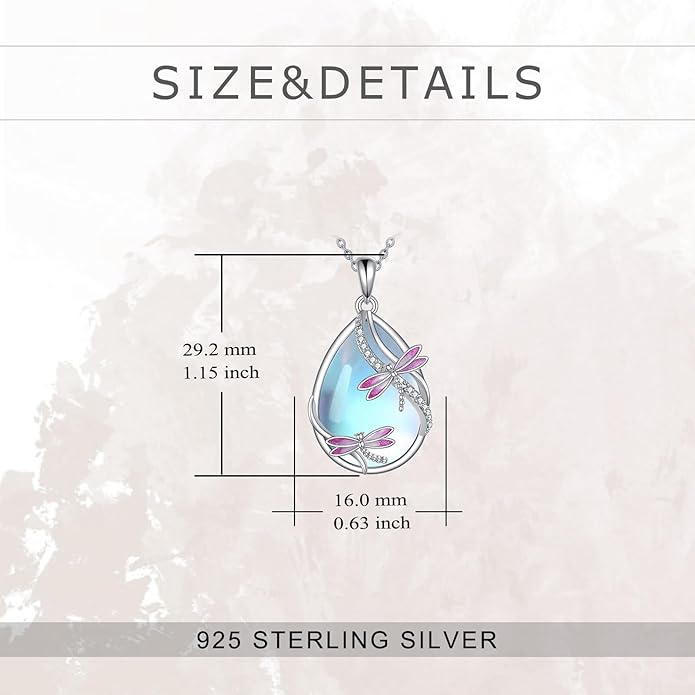 KQF Dragonfly/Butterlfy/Cat/Jellyfish/Bunny/Axolotl/Bee/Mermaid/Hummingbird/Elephant Necklace for Women Sterling Silver Moonstone Pendant Necklace Dragonfly Jewelry Gifts for Women