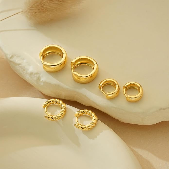Freekiss 3 Pairs Gold Hoop Earrings Set: Dainty Stud Earrings Trendy Small 14K Gold Plated Hypoallergenic Dangle Cartilage Huggie Hoop Earrings for Women Gold Jewelry for Women Gifts
