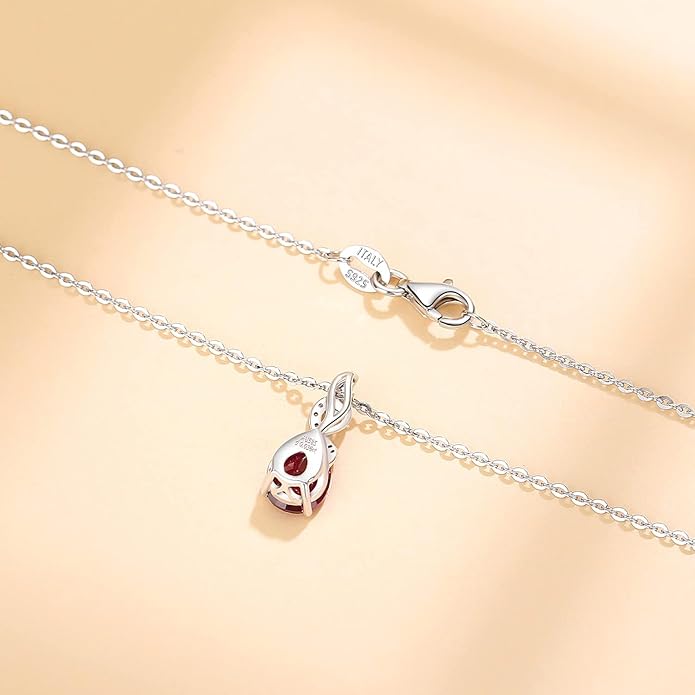 FANCIME 14K Solid White Gold Teardrop Pendant with Diamond Birthstone Necklace