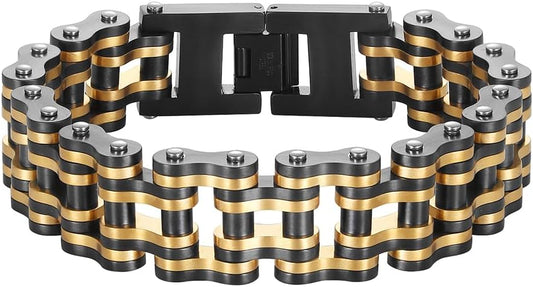 heavy-duty and sturdy men's motorcycle chain, bicycle chain, stainless steel men's bracelet, vacuum plated 14K gold electroplated black in the furnace