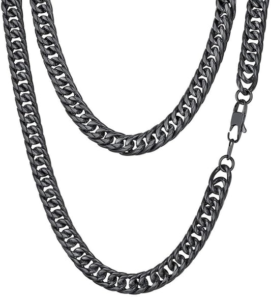 FindChic Men Curb Chain Necklace 18K Gold Plated/Stainless Steel/Black Chunky Double Tight Cuban Link Hip Hop Neck Chains for Men Boys 3.5MM/5MM/6MM/7MM/9MM/12MM 14''-30'' 8 Length Options (Send Gift Box)