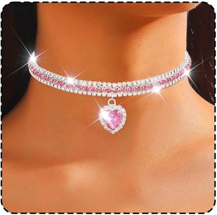 CLOACE Rhinestone Choker Necklace Heart Pendant Diamond Row Necklaces Sparkly Crystal Prom Chain Jewerly Accessories for Women