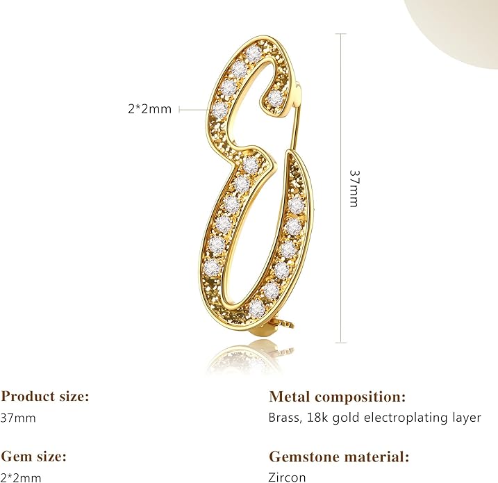 Cicy Bell A-Z Initial 26 Letter Brooch Pins 18k Gold Plated Cubic Zirconia Breastpin Name Personalized Gifts for Women Men