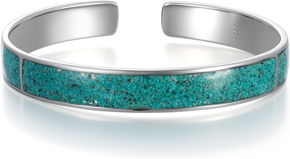 Genuine Turquoise Boho Bracelet for Women, Sterling Silver Adjustable Bangle Cuff Native American Gemstones Jewelry, Fit for 6.5 7 7.5 Inches