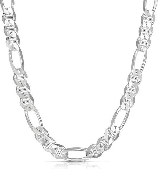 Savlano 925 Sterling Silver Italian Solid Figarucci Figaro Mariner Flat Link Chain Necklace For Men & Women - Made in Italy Comes Gift Box