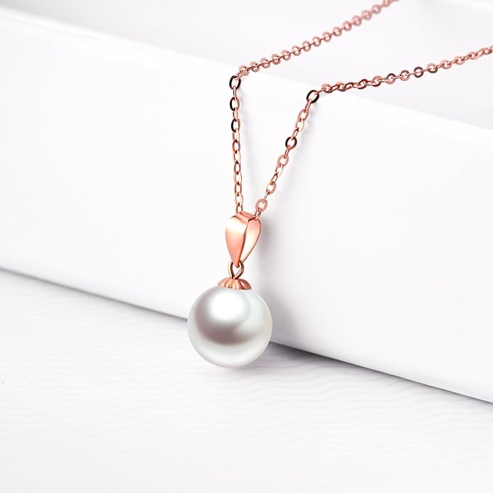 14K Gold Pearl Necklaces for Women with 18k Gold Pendant (Freshwater Cultured Pearl), Real Gold Present for Her, Jewelry Gifts for Mother Wife Girlfriend, 16"-18"