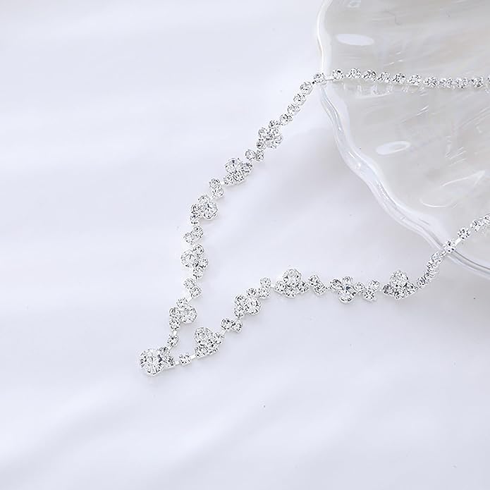 Crystal Wedding Jewelry Set, Silver Necklace Earrings Bracelet Crystal Bridal Wedding Jewelry Sets for Brides Bridesmaid Prom Costume Accessories