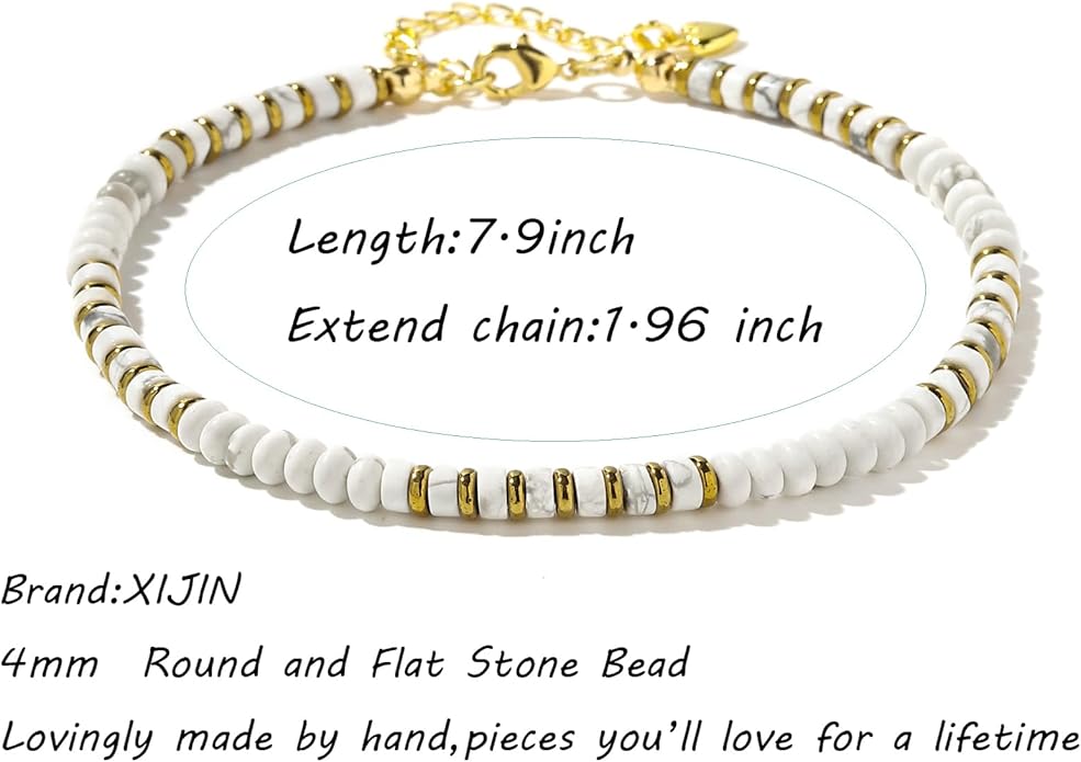 XIJIN Natural Stone Beaded Anklets for Women Handmade Beach Boho Turquoise Beads Ankle Bracelet Jewelry Gift for Her